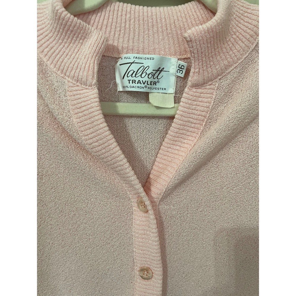 Vintage 1960s Talbott Travler Pink Knit Cardigan Sweater Size 36 (M) Dacron - Picture 4 of 5
